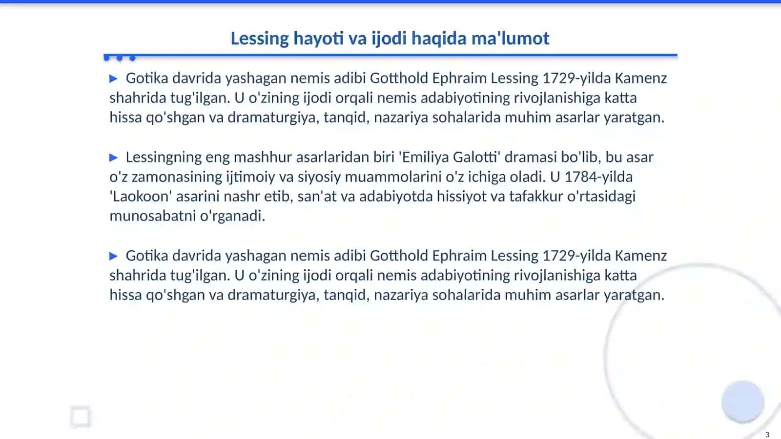 Jahon adabiyoti: Lessing ijodi va Donishmand Natan asari tahlili 3