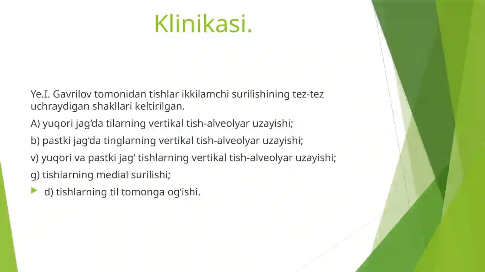 Kattalarda ortodontik davolash tadbirlari. Tish qatorining ikkilamchi deformatsiyalari, parodont kas 3