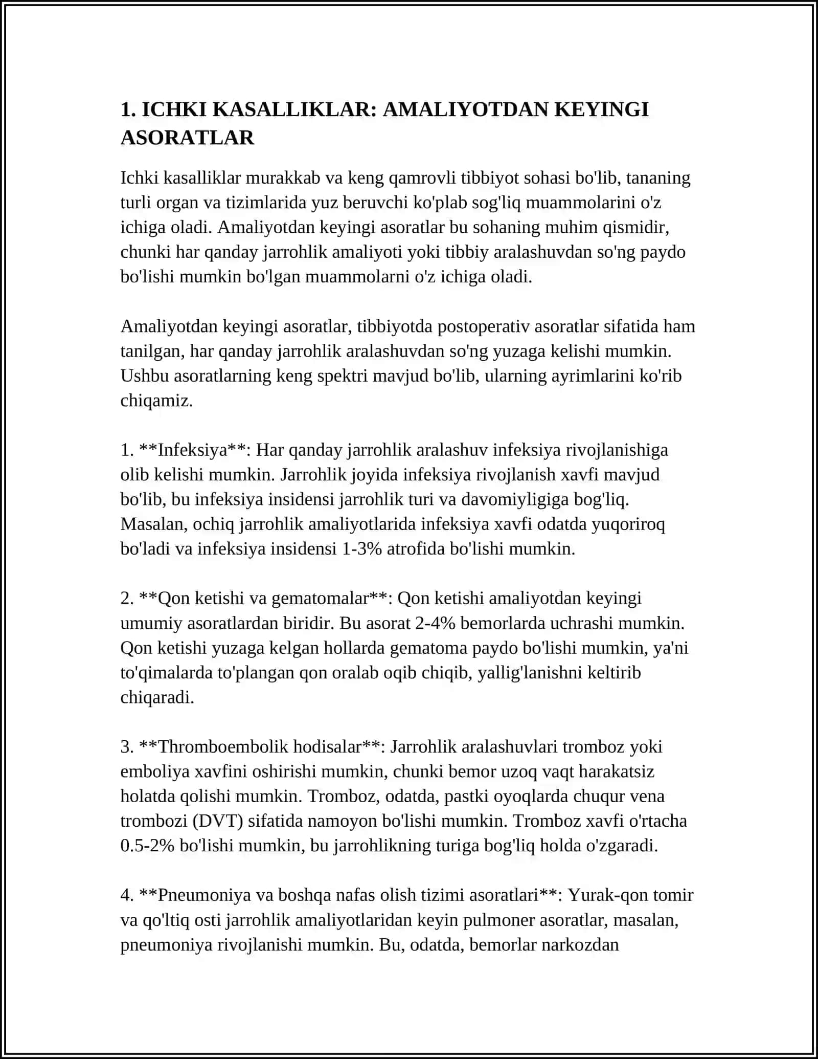 ICHKI KASALLIKLARDA AMALIYOTDAN KEYINGI ASORATLAR VA ULARNING PROFILAKTIKASI 3