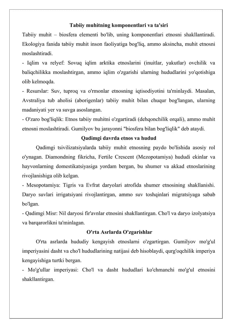 Etnos, hudud va tabiiy muhit tezis 3
