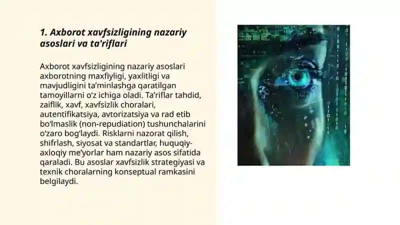 Axborot xavfsizligining taminlash, nazariy asoslarining oʻziga xos jihatlari 3