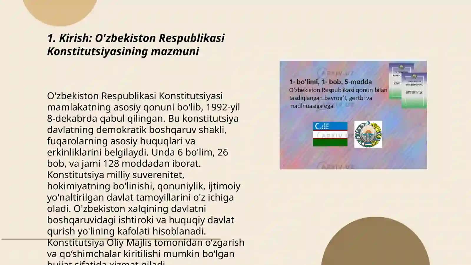 O’zbekiston Respublikasi Konstututsiyasi – asosiy qonun 3