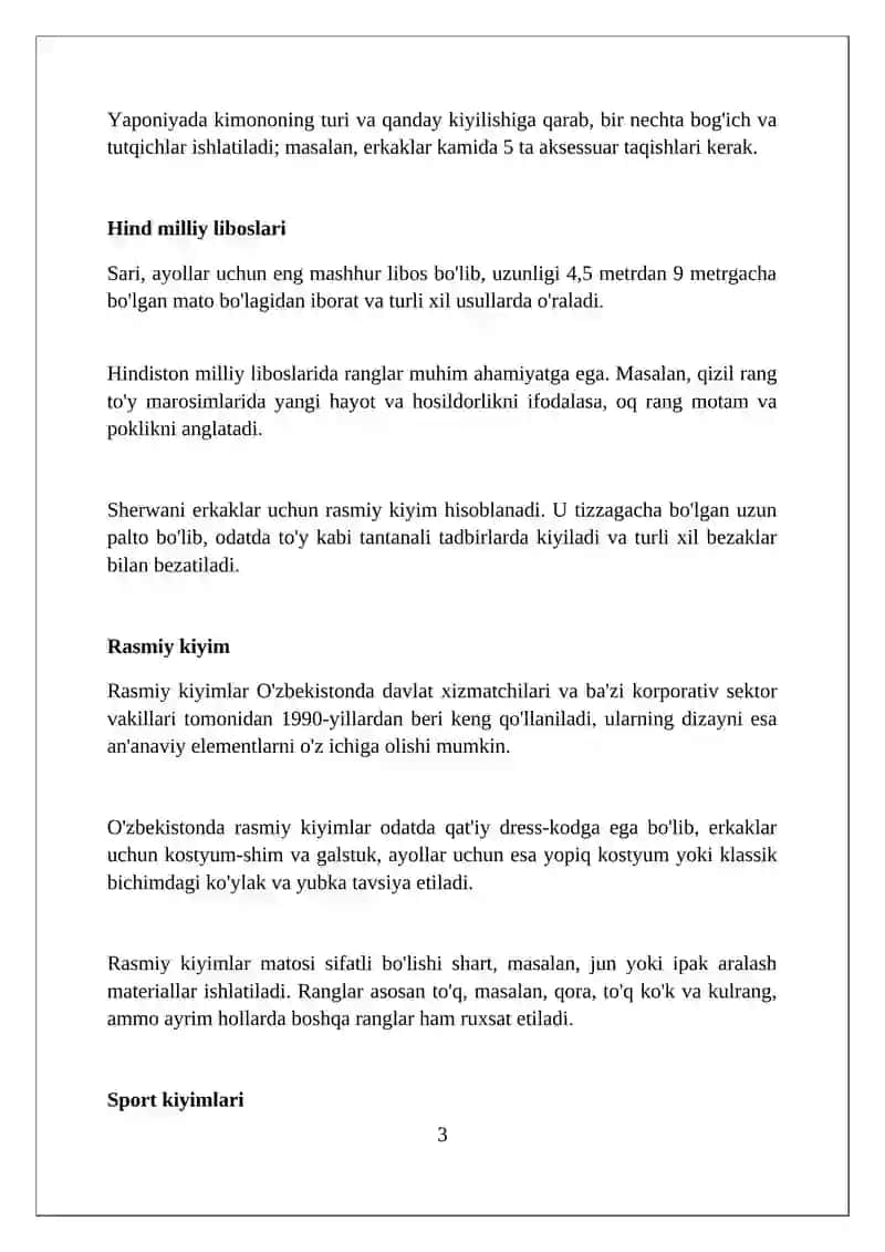 Mavzu: "Kiyim turlari. Milliy liboslardan koʻylak va uning turlari haqida malumot" 3
