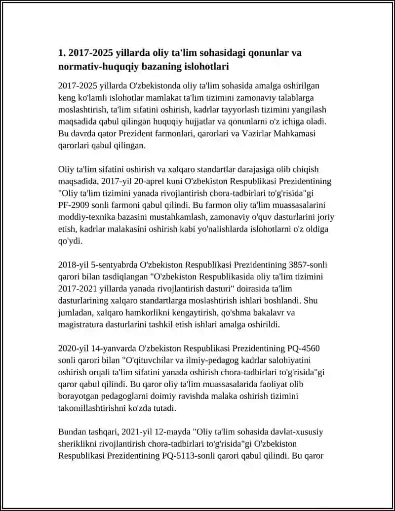 MUSTAQILLIK YILLARIDA OLIY TA'LIM TIZIMI VA UNDAGI ISLOHOTLAR ( 2017-2025 YILLAR MISOLIDA) 3