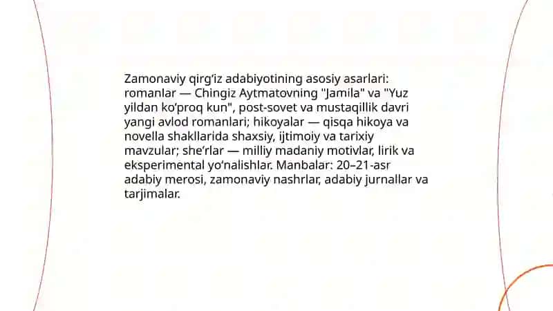 Zamonaviy qirg’iz adabiyotining asosiy asarlari 3