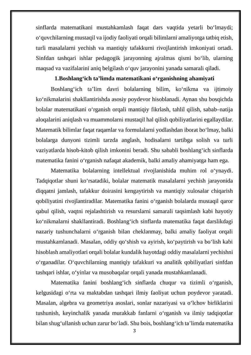 Boshlang‘ich sinflarda matematikadan sinfdan tashqari ishlarni tashkil etishning maqsad va vazifalari 3
