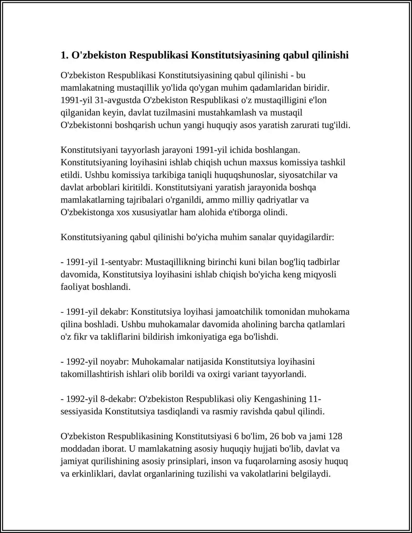 O'zbekiston Respublikasi Konstitutsiyasi haqida ma'lumotlar 3