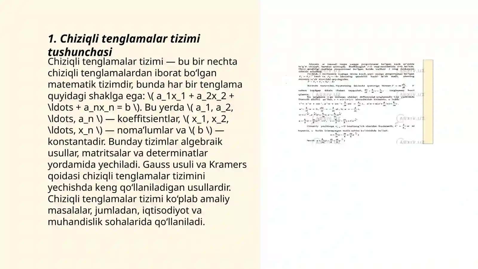 Chiziqli tenglamalar sistemasini yechishning Gauss usuli 3