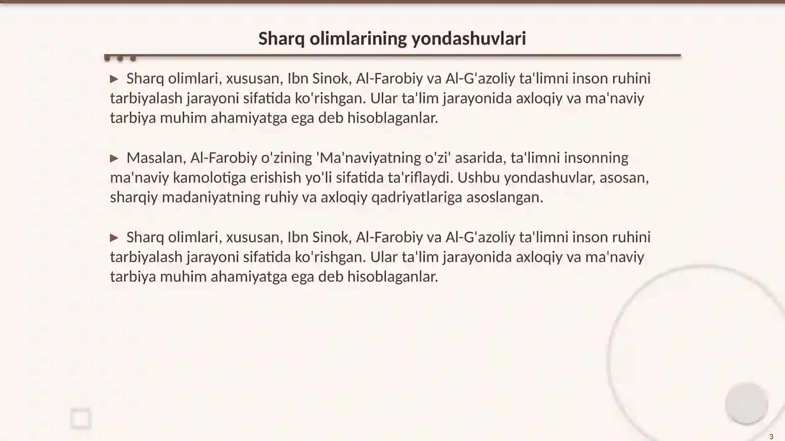Sharq va G'arb olimlarining talim tarbiyaga qarashlari 3