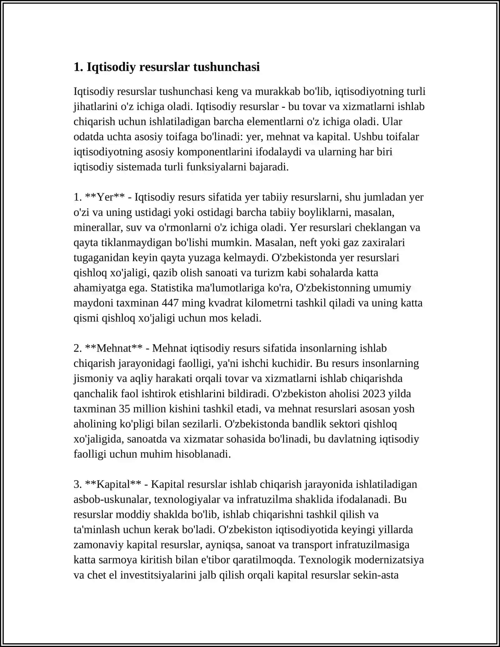 IQTISODIY RESURSLAR TUSHUNCHASIGA VA UNING TURLARIGA TARIFF BERING 3