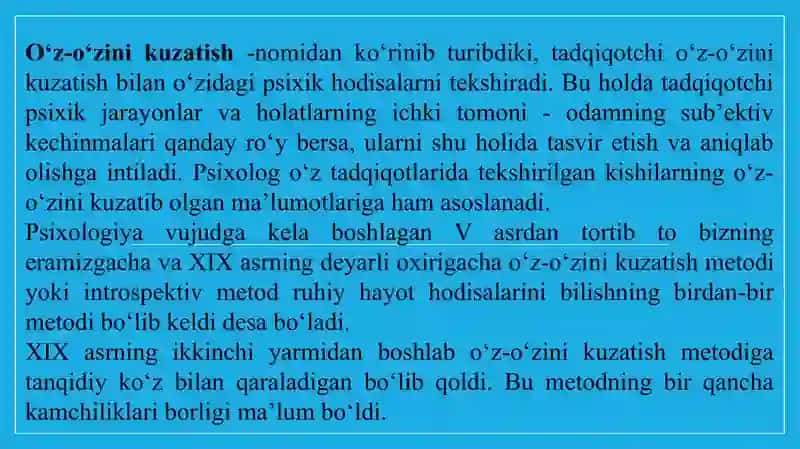 O’ZINI-O‘ZI KUZATISH METODI 3