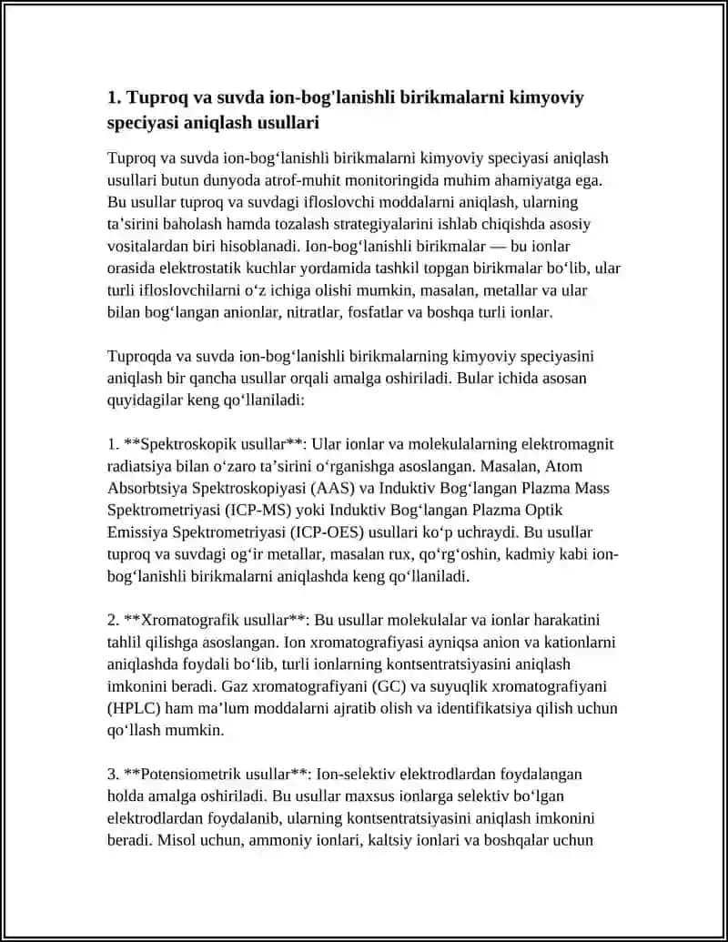 Tuproq va suvning ifloslanishida ion bog'lanishli birikmalarni aniqlash 3