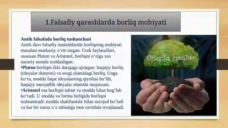 Falsafa va tabiiy ilmiy fanlarda borliqning mohiyatiga oid konsepsiyalar 3