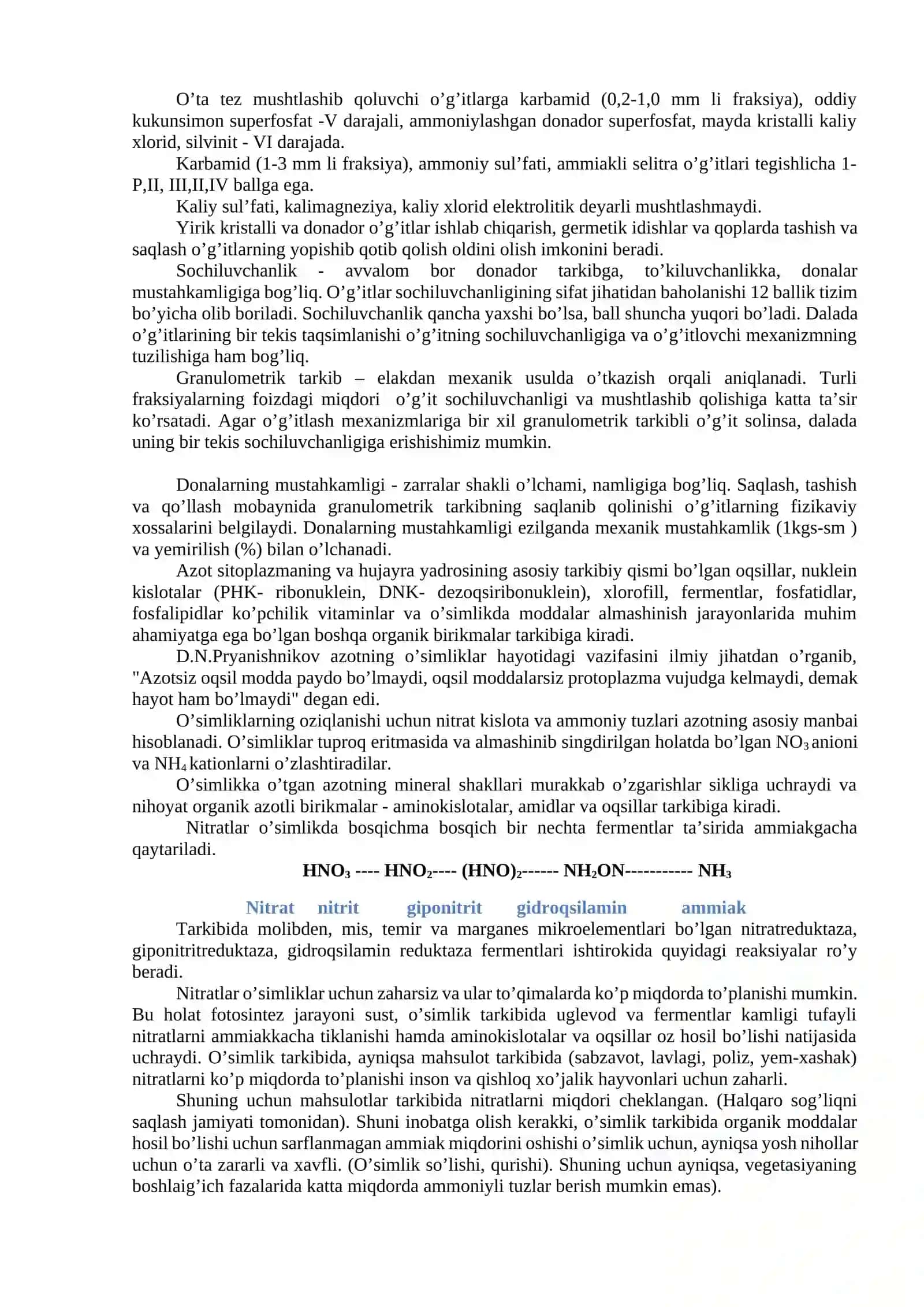 Azotli o’g’itlar ishlab chiqarish va ularni turlari. Nitratli o’g’itlar. Ammoniyli va ammiakli o’g’itlar. Ammoniy nitratli o’g’itlar. Amidli o’g’itlar 3