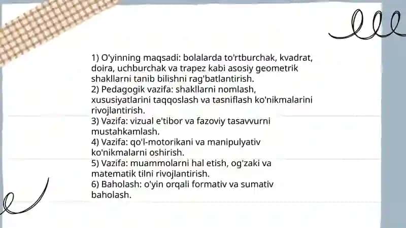 Geometrik shakllarni o'rgatishga mo'ljallangan yangi o'yin yaratish va ularning pedagogik ahamiyati 3