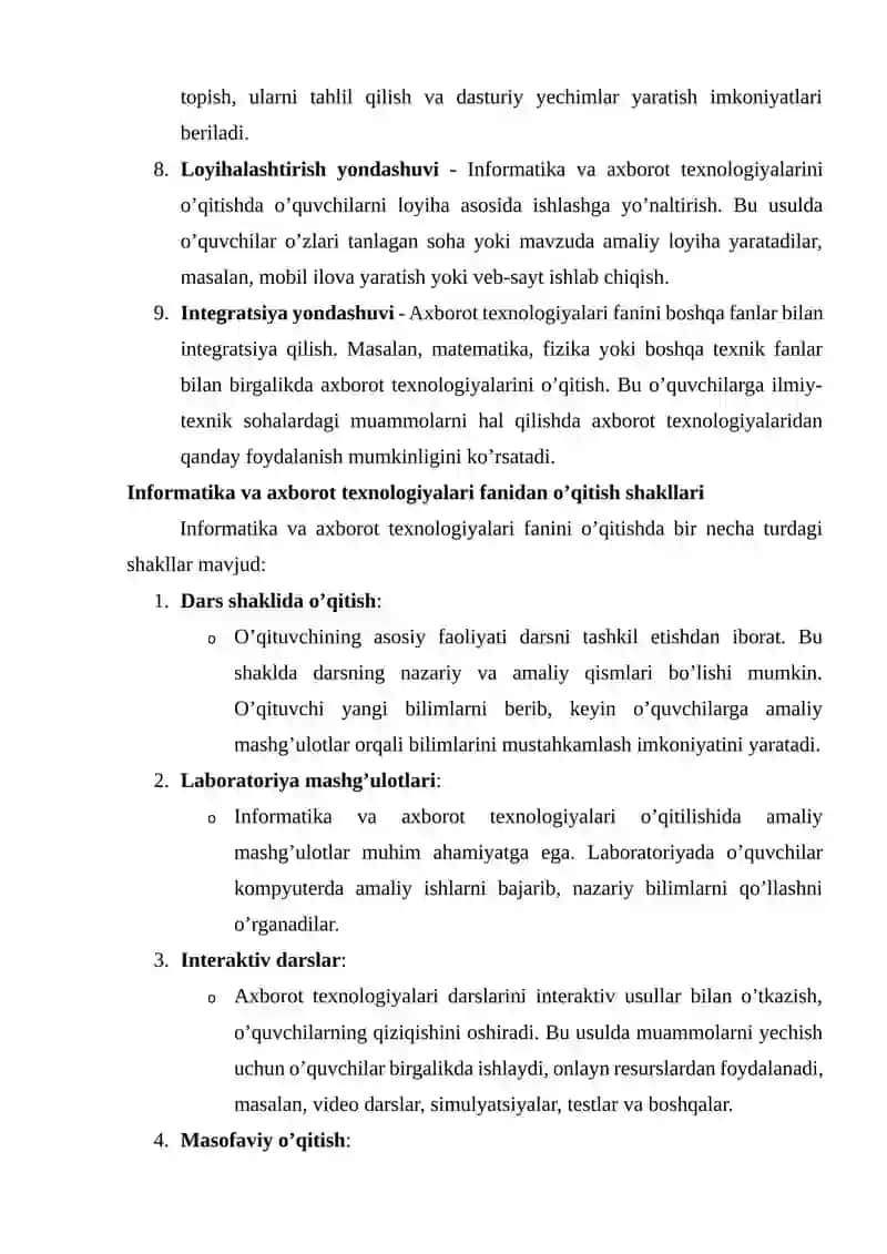 Axborot texnologiyalari bo’limini o’qitish metodikasi 3