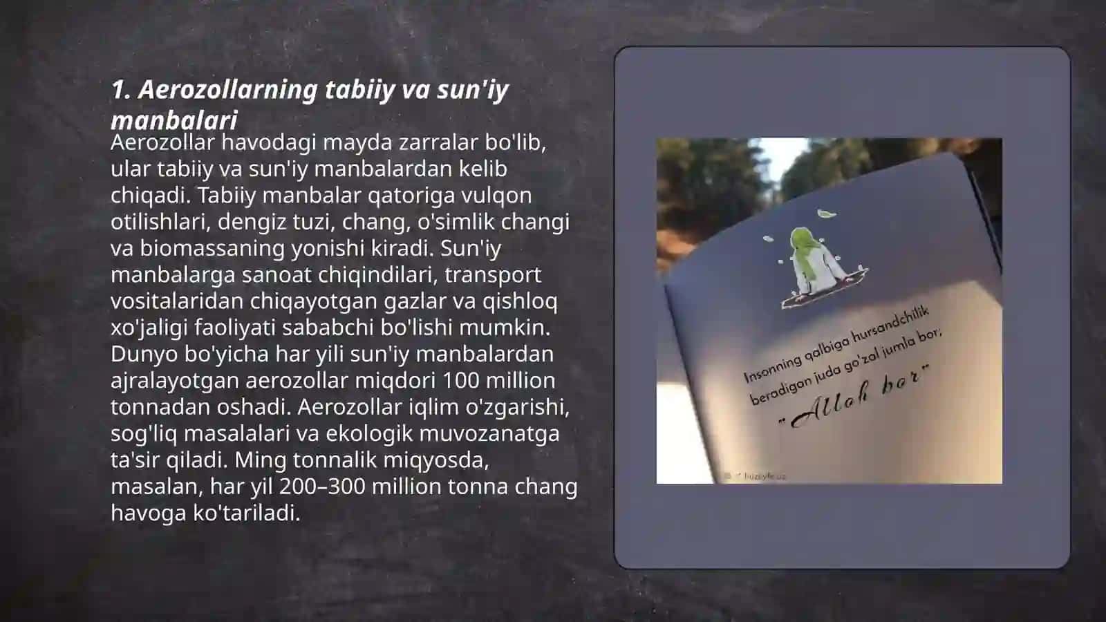Aerozollarning Ekologiyaga Ta'siri, va Uning Ishlab Chiqarilishi, Ahamiyati 3