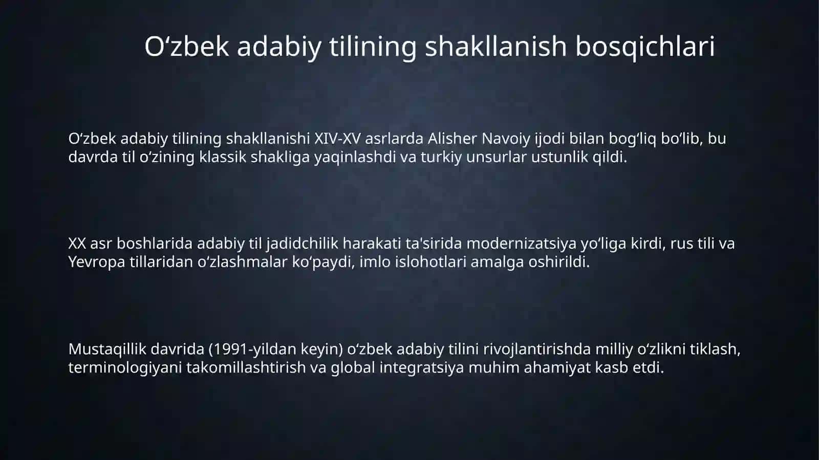 Hozirgi o‘zbek adabiy tilining taraqiyot bosqichlari 3