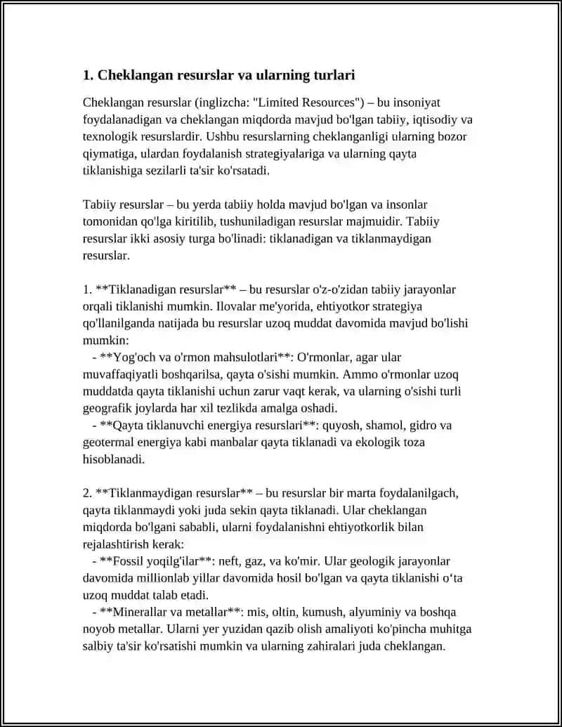 CHEKLANGAN RESURSLAR VA CHEKSIZ EHTIYOJLAR 3