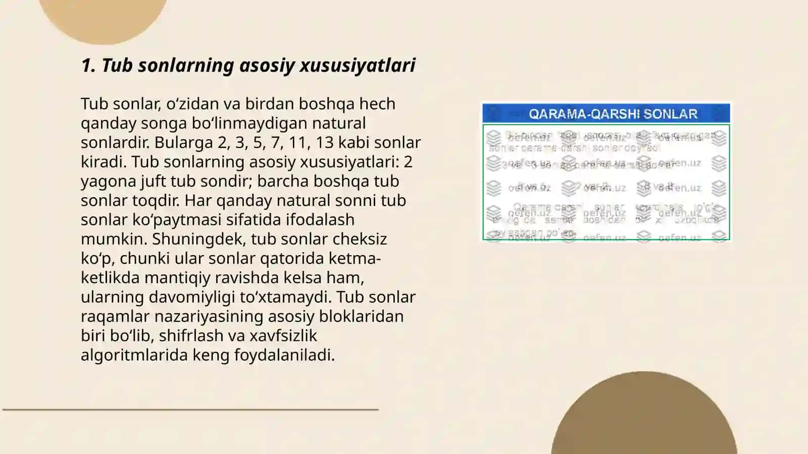 Tub va murakkab sonlar.Eratosfen gʻalviri.Tub sonlar toʻplamining cheksizligi 3