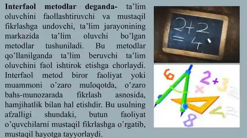 Boshlang’ich sinflarda matematika o’qitishni tashkil qilishda interfaol metodlarda foydalanish 3