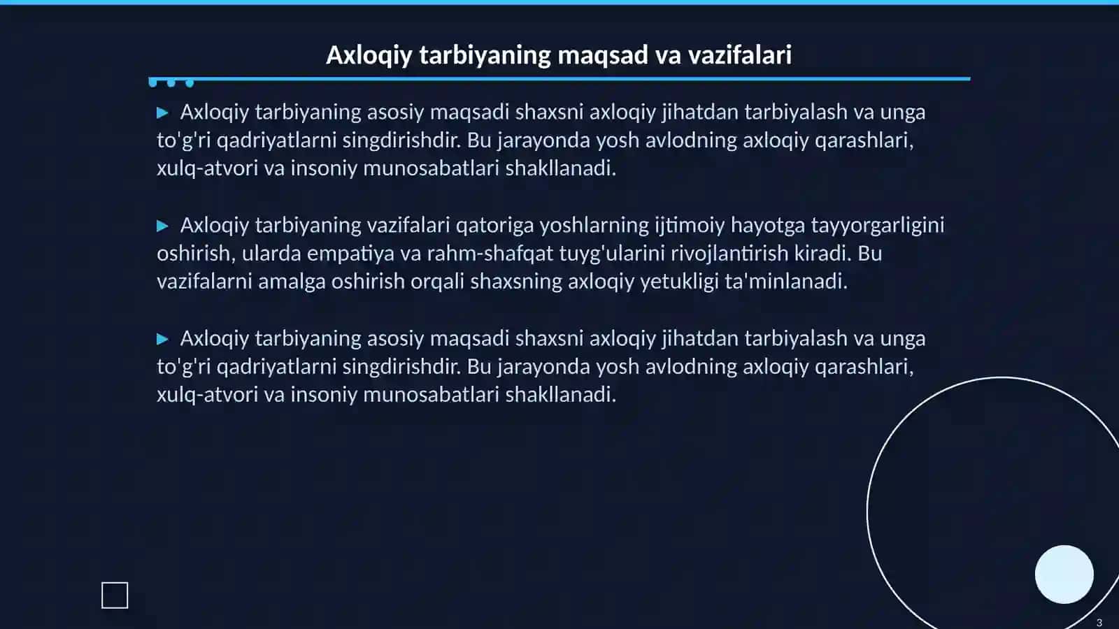 Axloqiy tarbiya bõyicha dars ishlanma 3