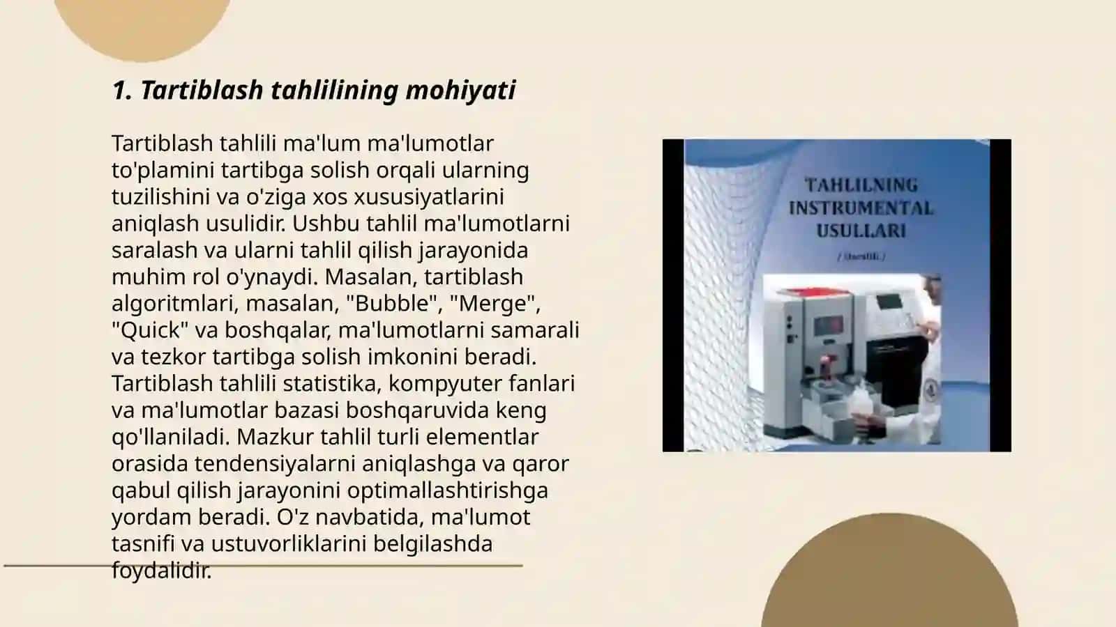 Tartiblash tahlilning ajralmas qismi sifatida 3