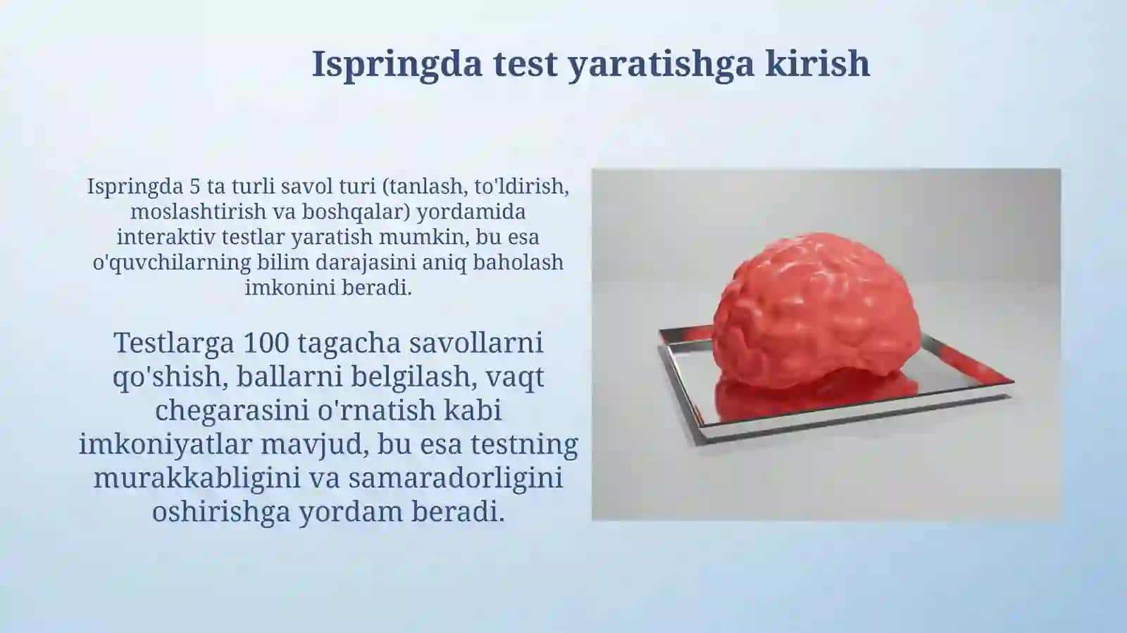 iSpring darsturida test va 3D kitob yaratish 3