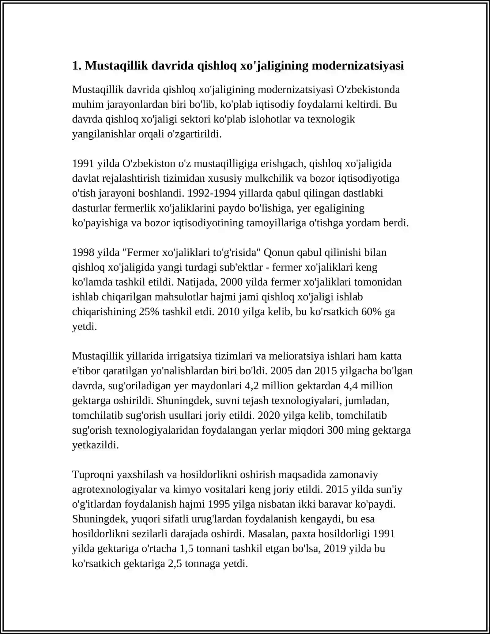 MUSTAQILLIK YILLARIDA QISHLOQ XO'JALIGI VA SANOAT SOHASIDAGI O'ZGARISHLAR 3
