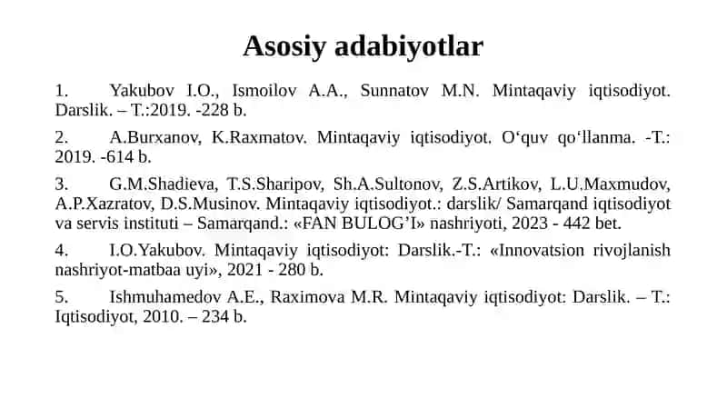 Mintaqaviy iqtisodiyot fanining predmeti, maqsadi va vazifalari 3