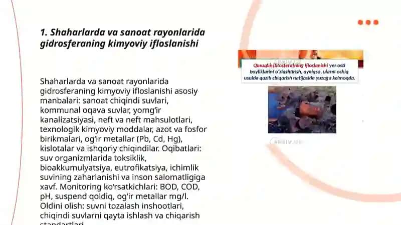 Shahar va sanoat rayonlarida gidrosfera va litosferani ifloslanishi 3
