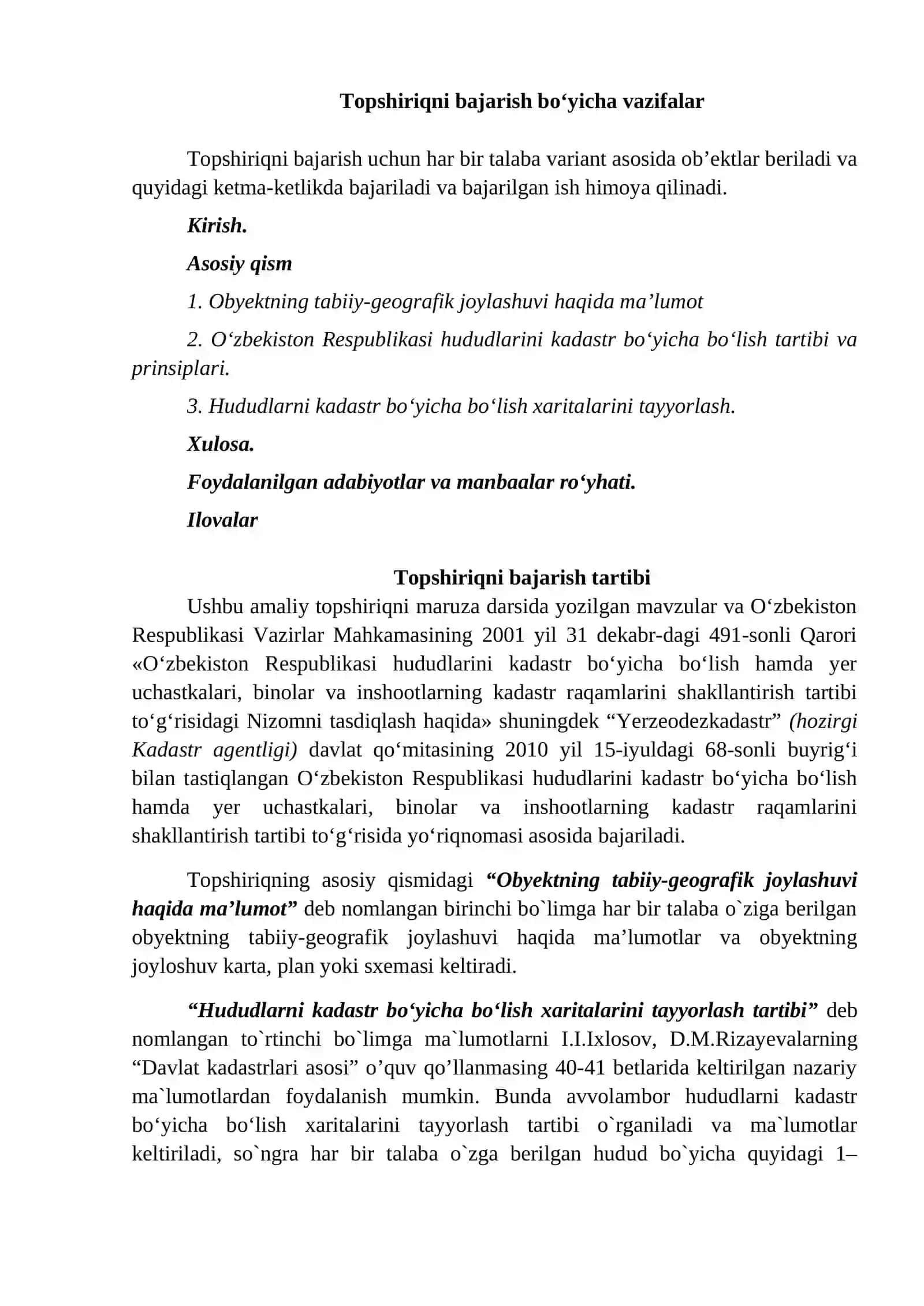 O‘zbekiston Respublikasi hududlarini kadastr bo‘yicha bo‘lish hamda xaritalarini tayyorlash 3