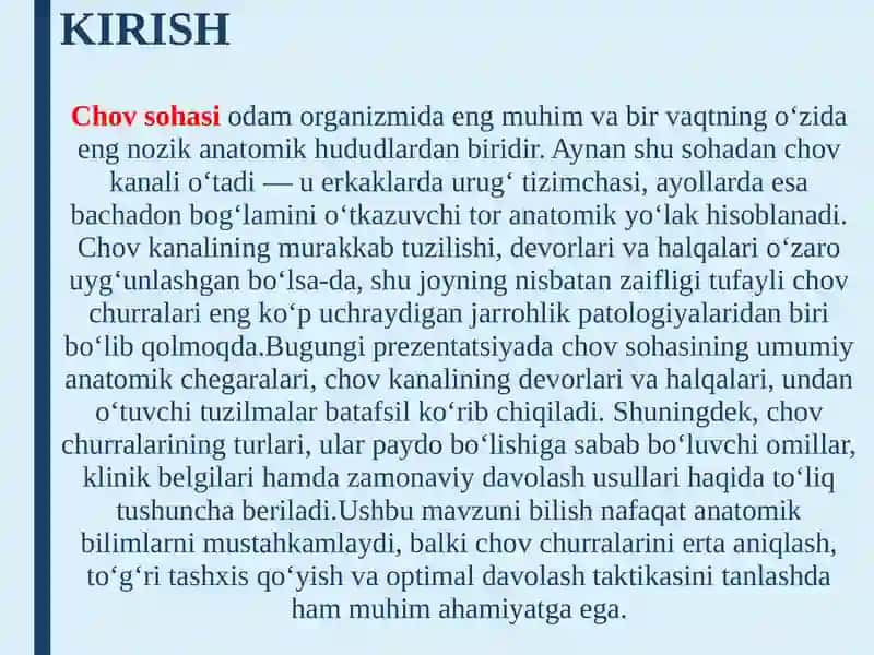 Chov Kanali Topografik Anatomiyasi va Chov Churralari 3