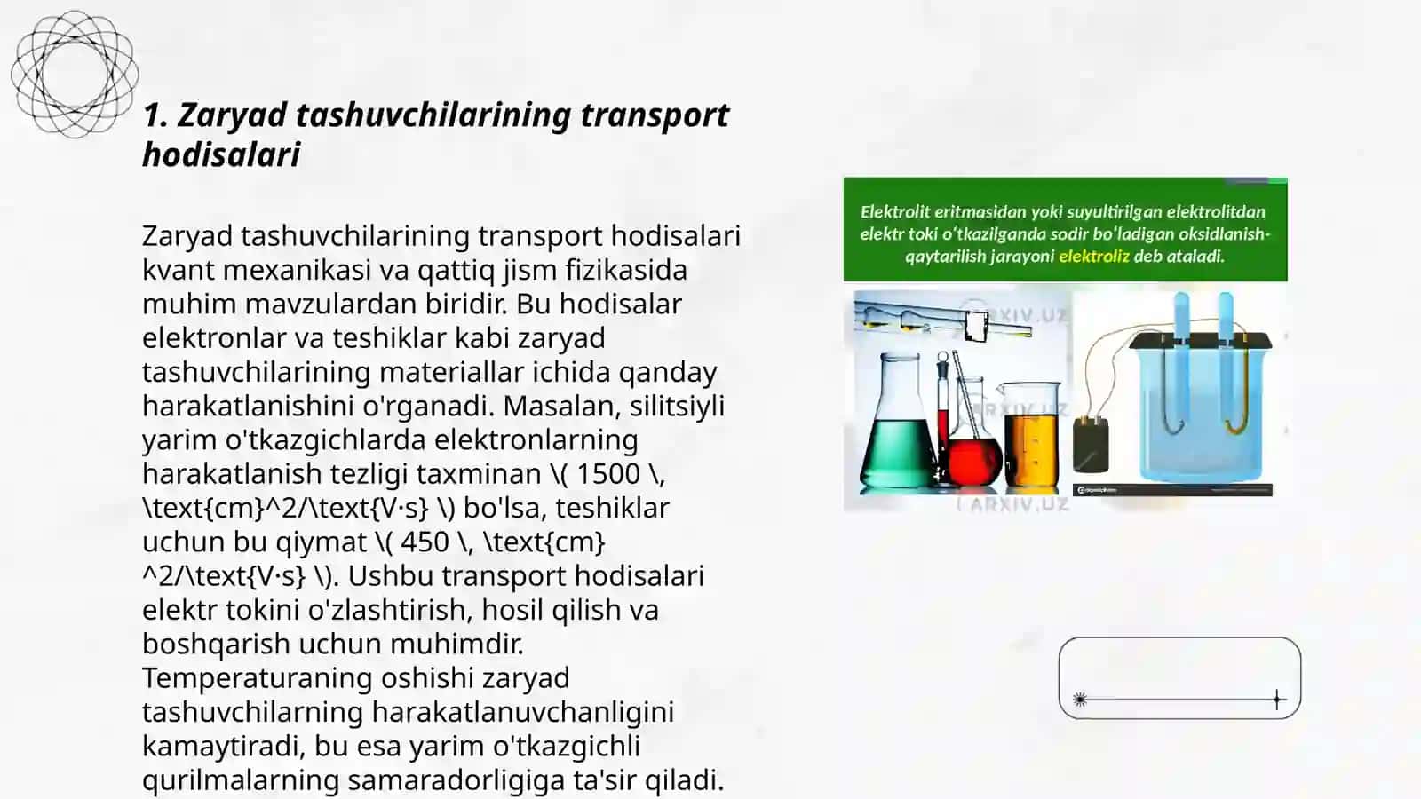 Zaryad tashuvchilarning diffuziyasi va dreyfi 3