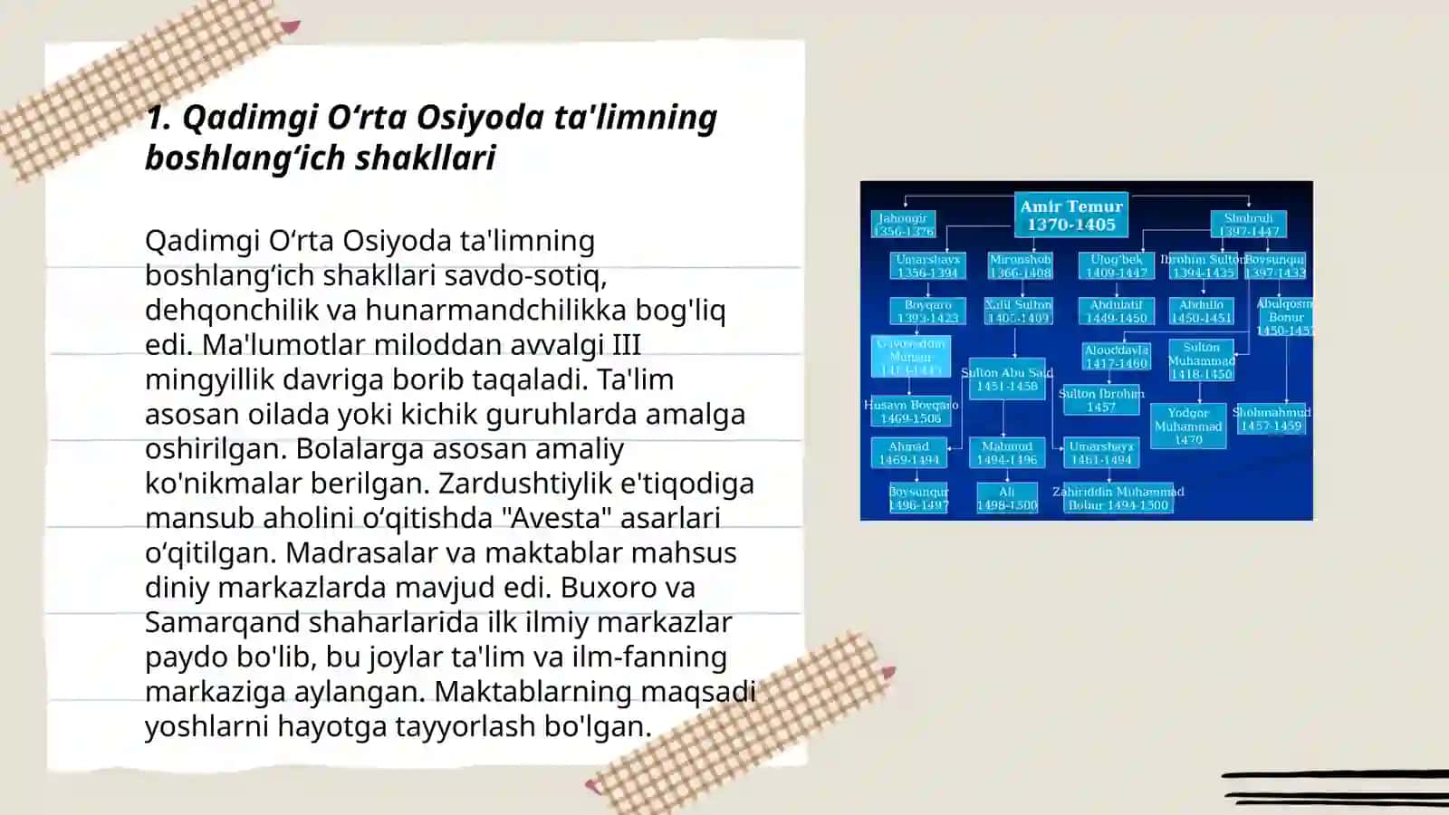 Oʻrta Osiyoda qadimgi davrlardan IX asrning birinchi yarmigacha ta'lim,maktab va pedagogik gʻoyalar 3