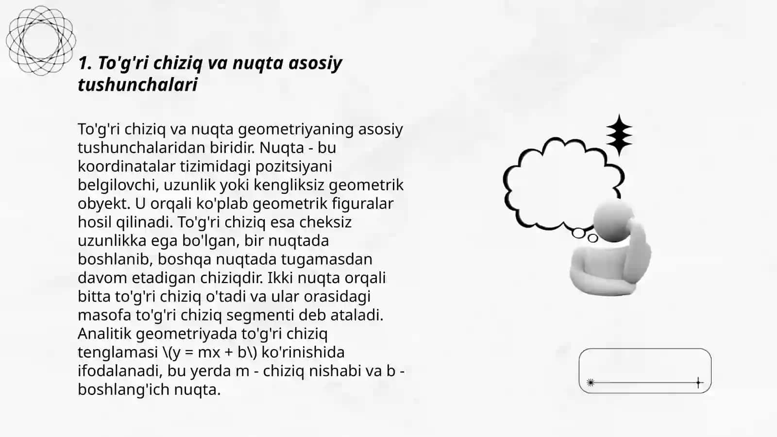 To'g'ri chiziq va nuqtaning tekislikka tegishlilik shartlari 3