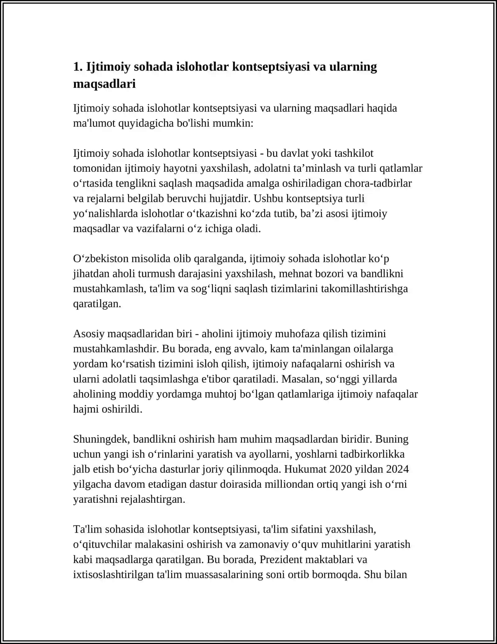 O'ZBEKISTON IJTIMOIY SOHADA AMALGA OSHIRILAYOTGAN O'ZGARISHLAR MAZMUN VA MOHIYATI 3
