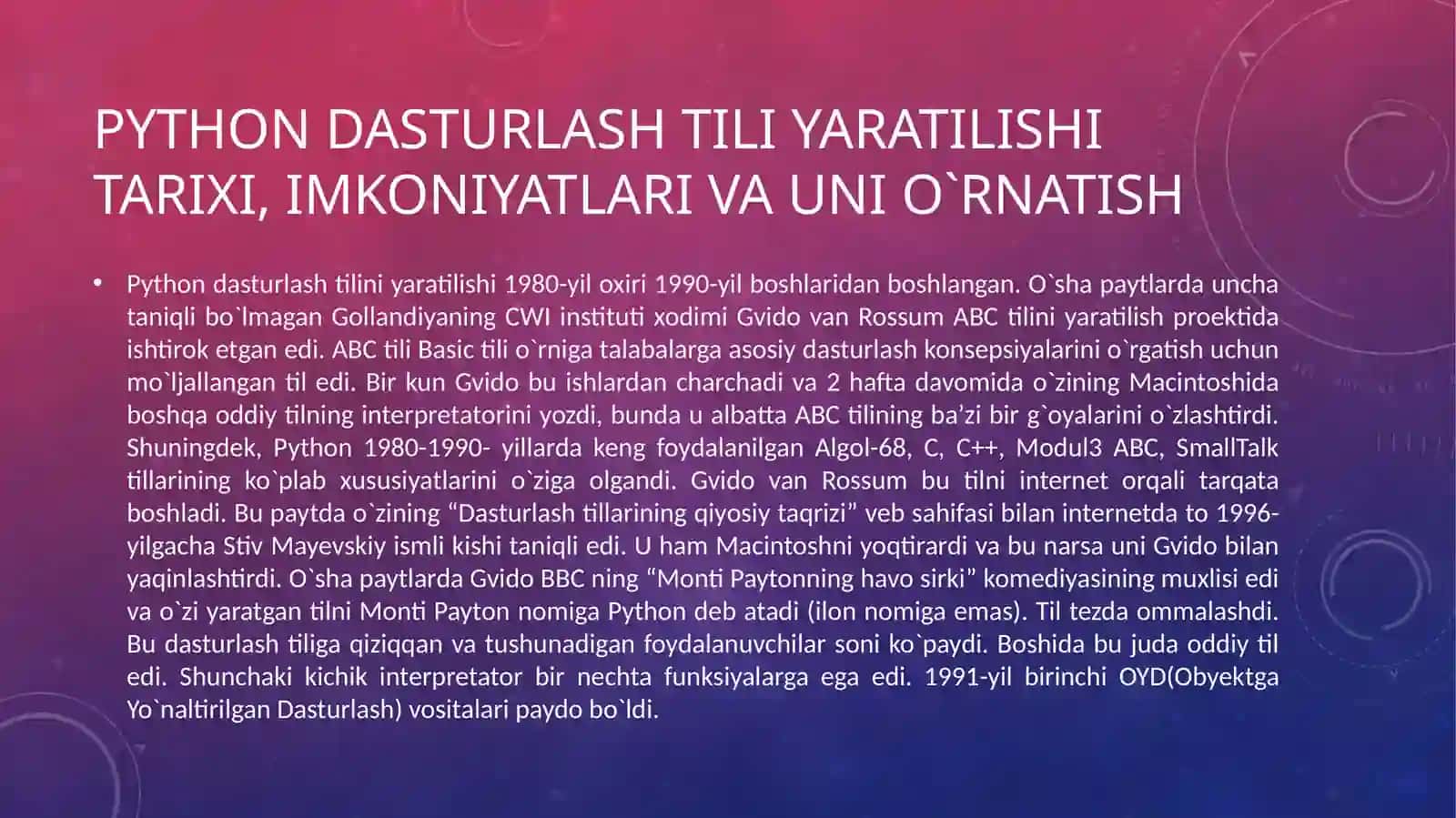 ZAMONAVIY DASTURLASH TILLARI FANIDAN TAYYORLAGAN mustaqilishi 3
