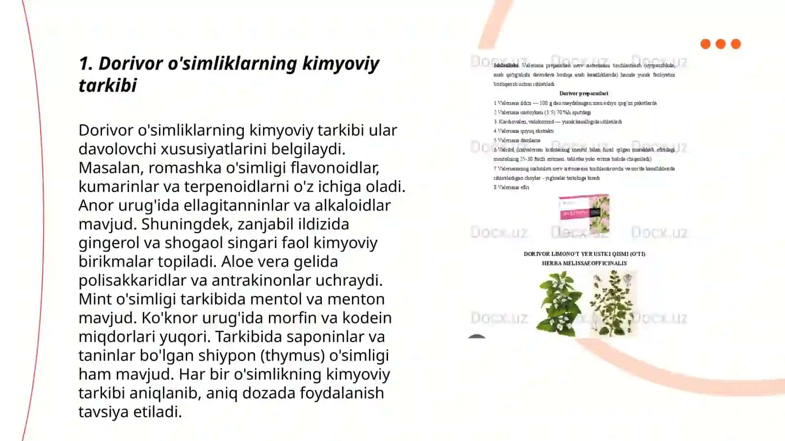 Dorivor o'simliklardan olinadigan biologik faol moddalar va ularni aniqlash usullari 3
