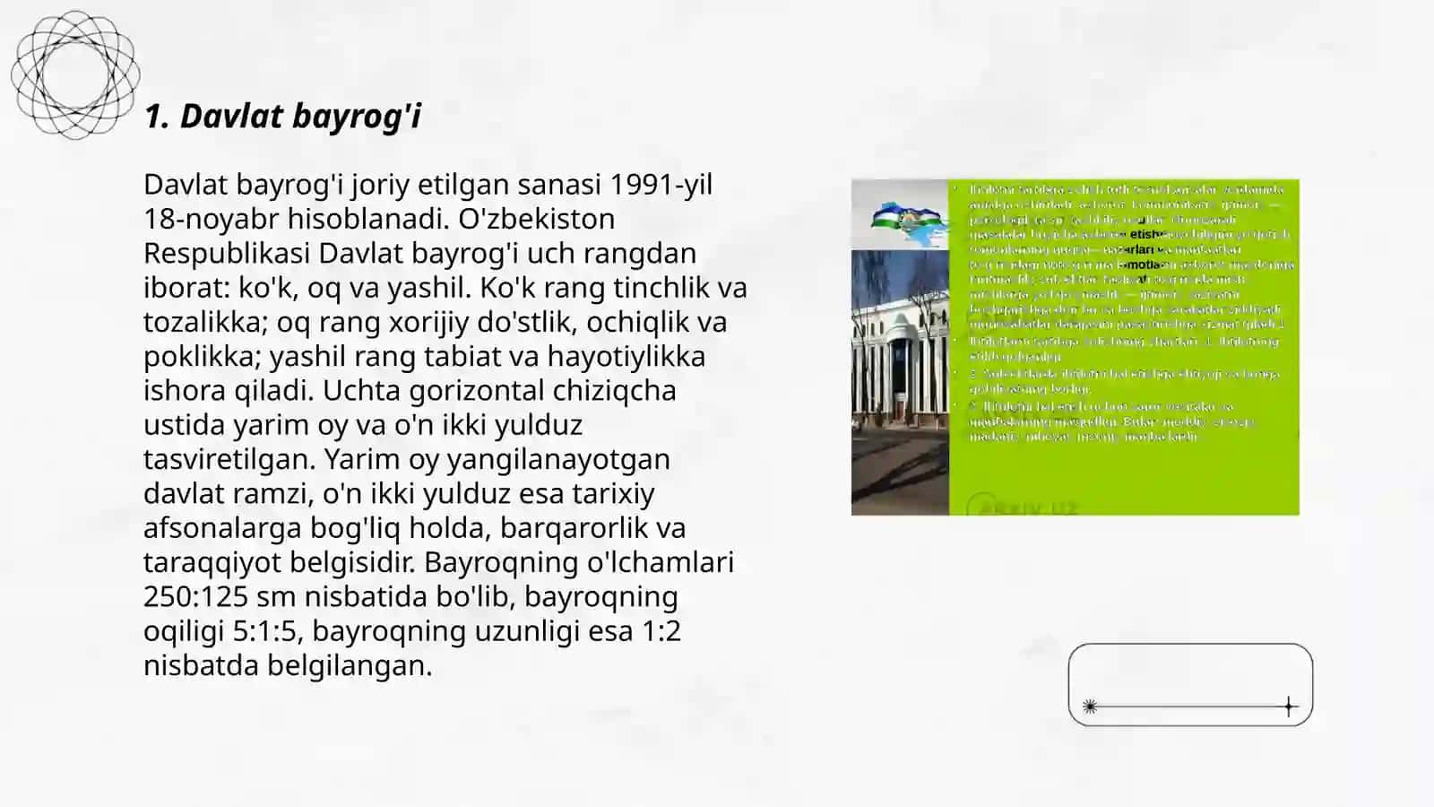 Davlat ramzlari.Mustaqil O'zbekistonda hokimiyatlar bo'linishi prinsipi 3