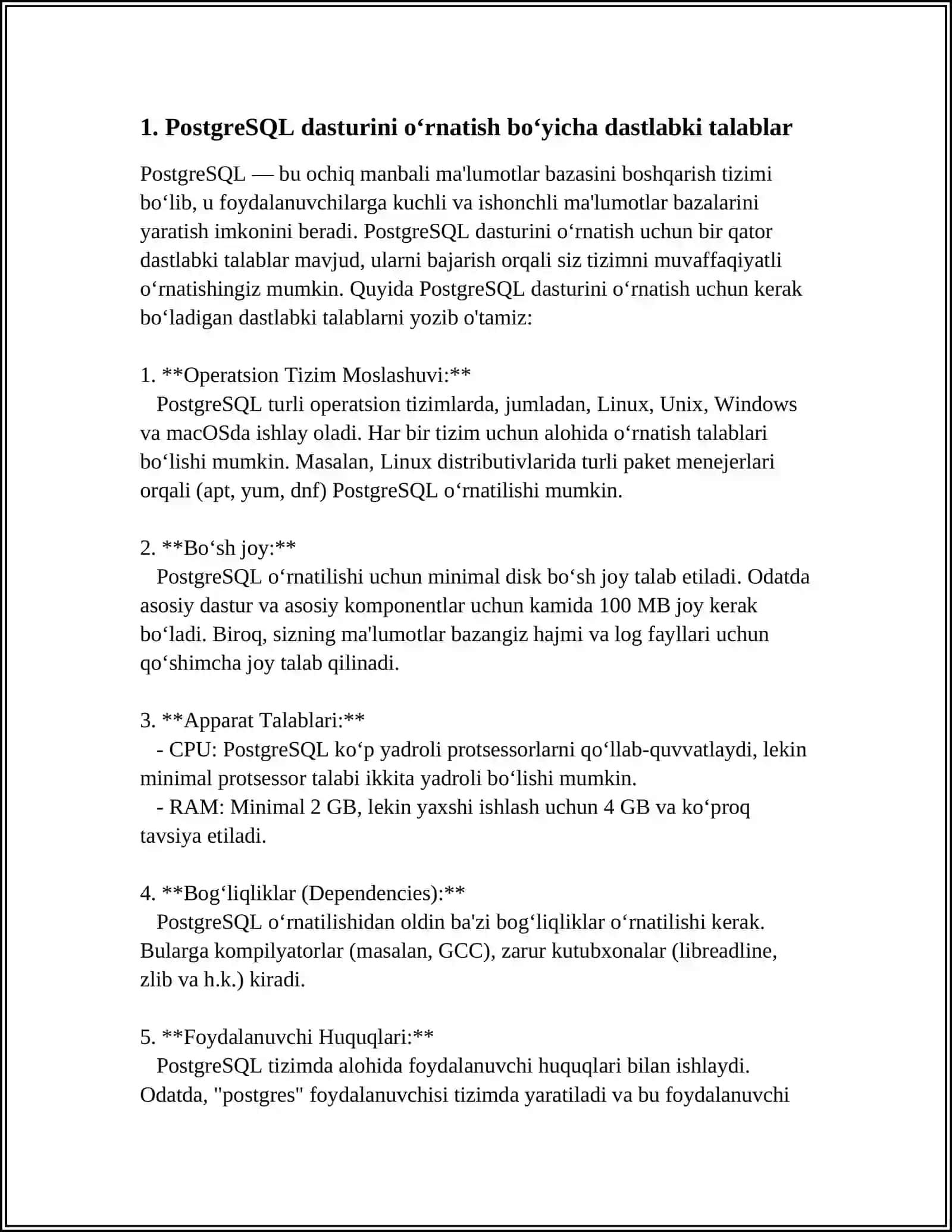 POSTGRESQL DASTURINI O‘RNATISH. ISHCHI MUHITINI SOZLASH 3