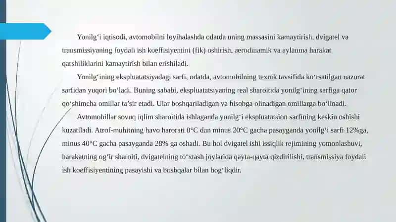 Yoqilg'i tejash va avtotransport xavfsizligini ta'minlash metodologiyasi 3