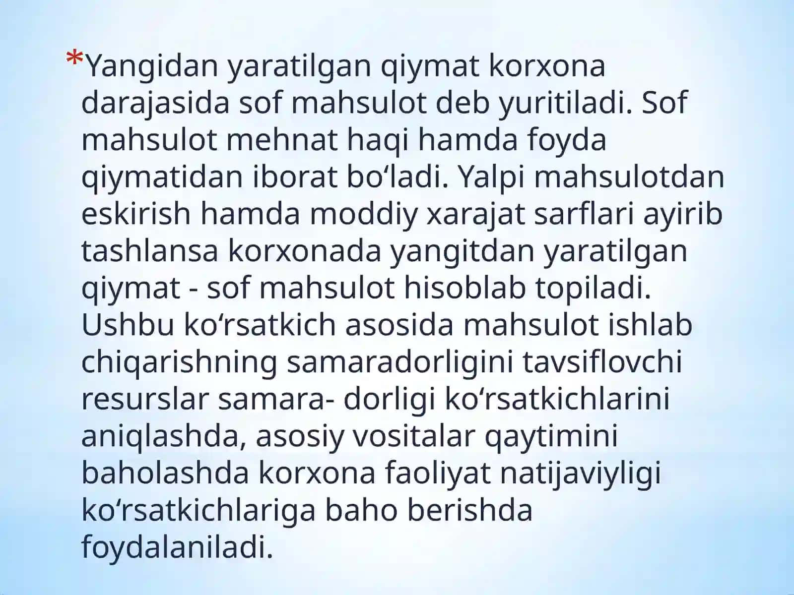 MAHSULOT (ISH, XIZMAT)LAR ISHLAB CHIQARISH VA SOTISH XAJMINING TAHLILI 3