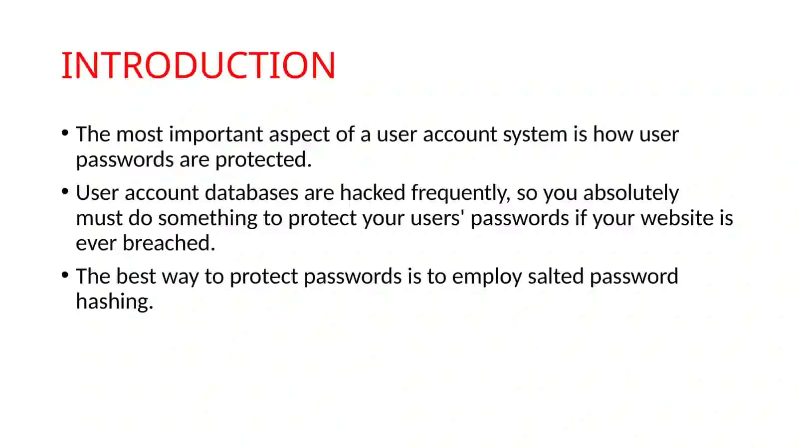 RECOMMENDATION ON PASSWORD HASHING, SALTING, BYCRPT 3