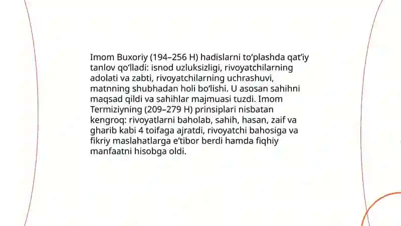 Imom Buxoriy va Imom Termiziyning hadis ilmiga qo'shgan hissalarini qiyosiy tahlili 3