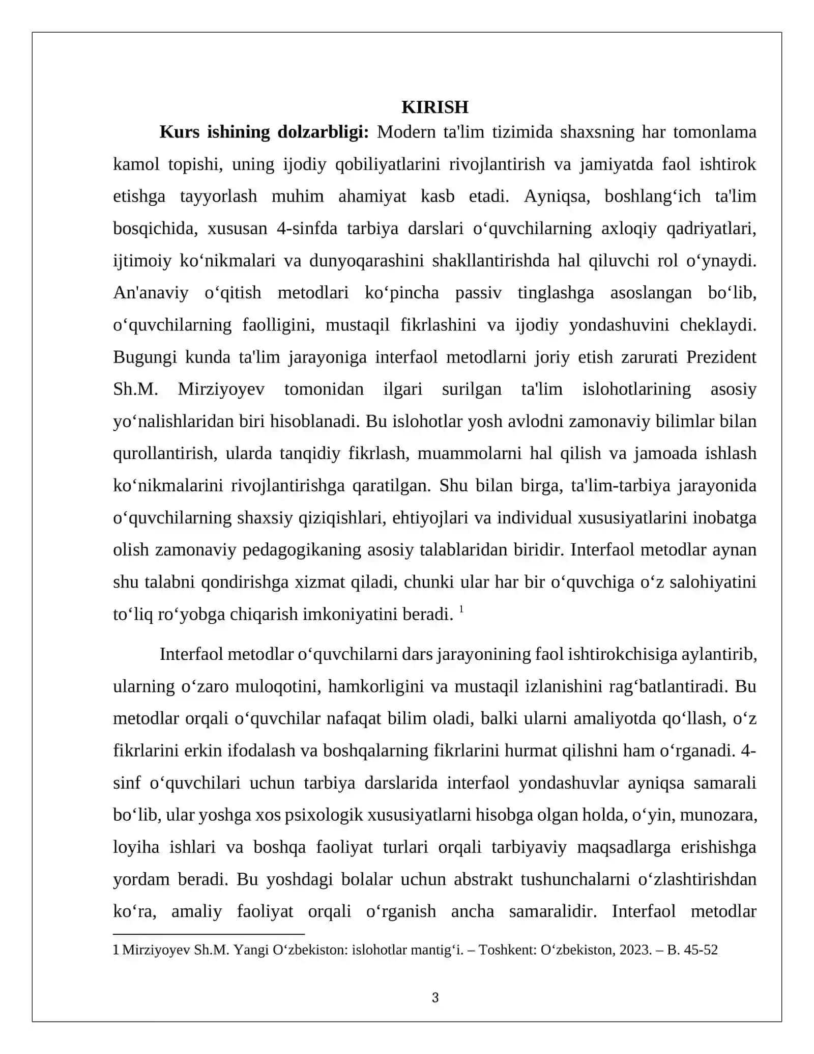 MAVZU: 4-sinf tarbiya darslarini tashkil etishda interfaol metodlardan foydalanish 3