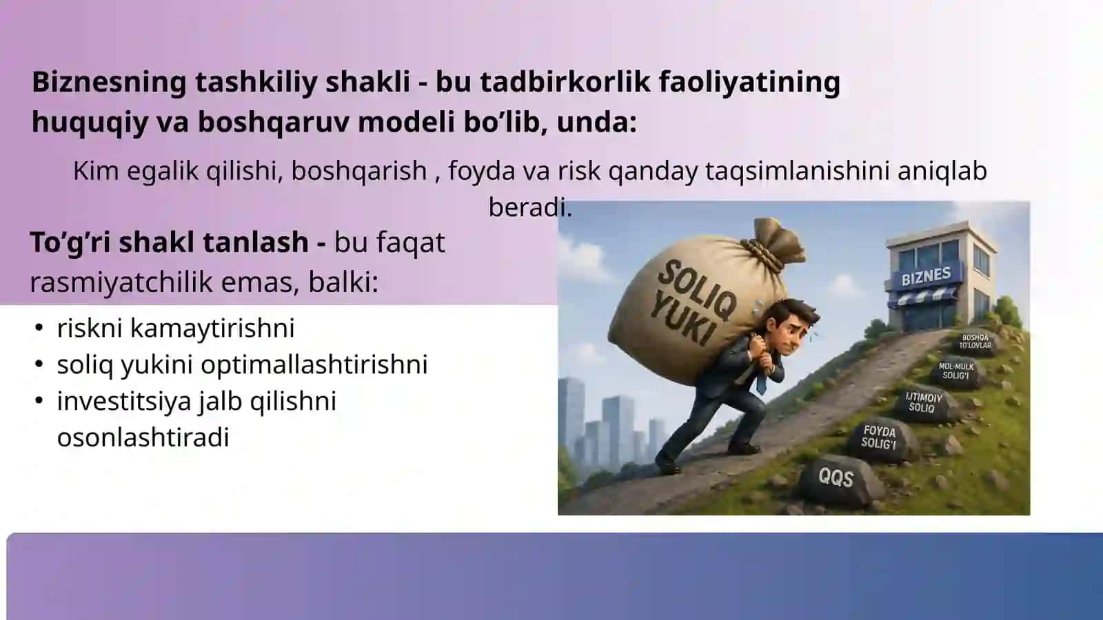 Biznesning tashkiliy shakllari va ularning takomillashtirish yo’llari 3