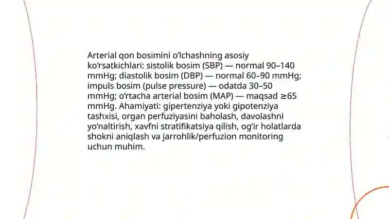 Arterial qon bosimni va Periferik pulsni tekshirish usullari 3