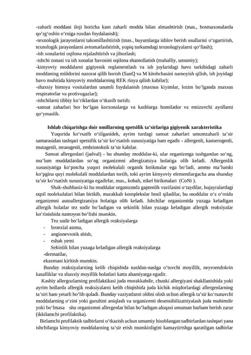 Ishlab chiqarish muhitidagi kimyoviy omillar va davolovchi profilaktik ovqatlanish haqida tushuncha 3