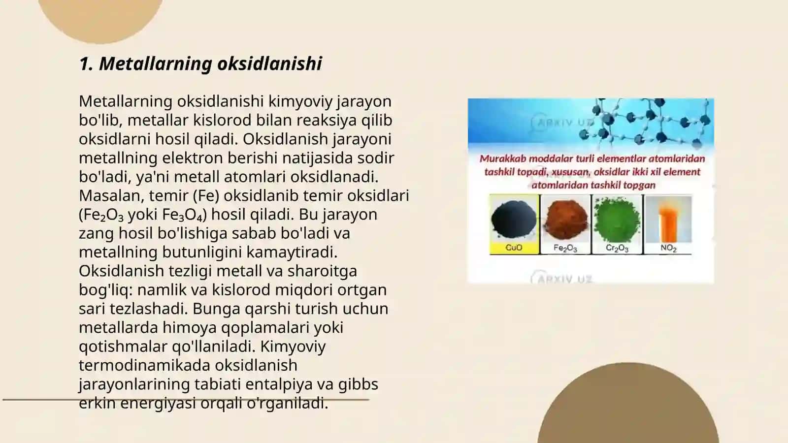 Metallar va metallmaslar oksidlarining sintezi 3
